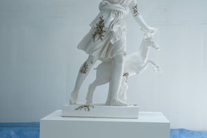 [Daniel Arsham][0], _Quartz Eroded Diane the Hunter_ (2021). White quartz, selenite, hydrostone. 215 x 132 x 106 cm. Courtesy UCCA Center for Contemporary Art.


[0]: https://ocula.com/artists/daniel-arsham/